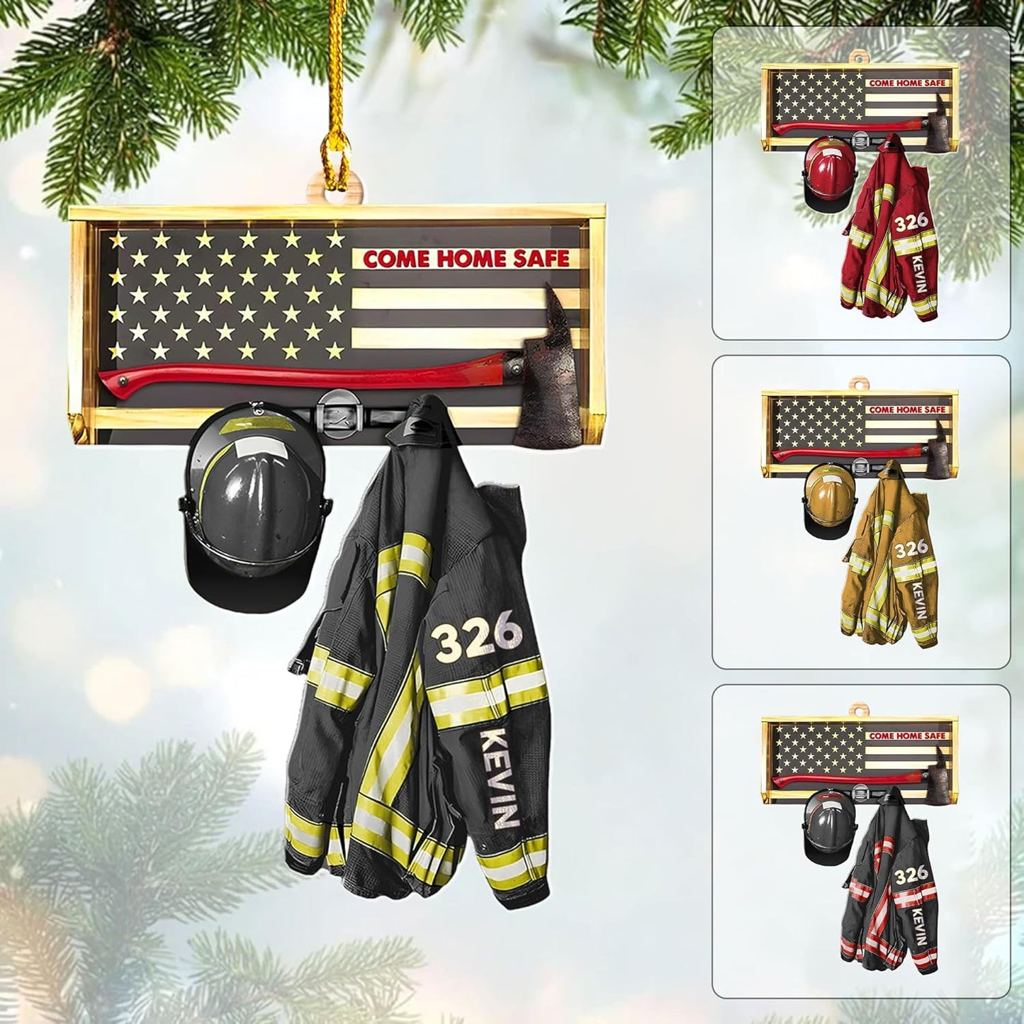 Personalized Firefighter Uniform Christmas Ornament Style 14