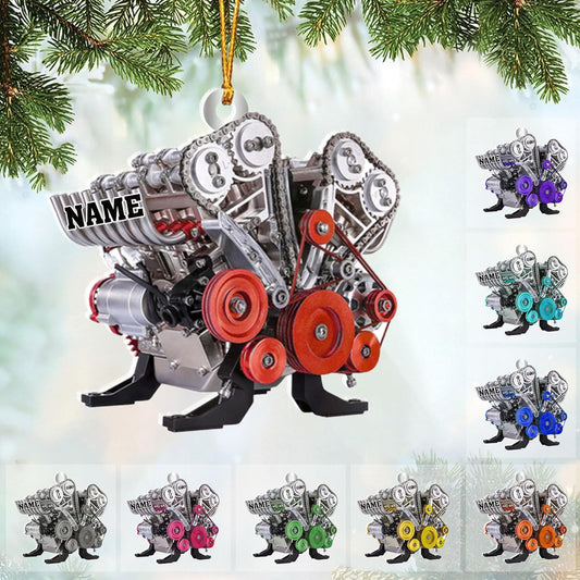Personalized Racecar Ornament – Custom Acrylic Hot Rod Engine Design, Automotive Christmas Keepsake TDR13
