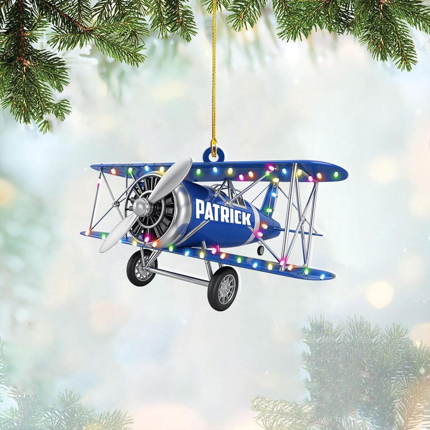 Custom Name Biplane Pilot Christmas Ornament