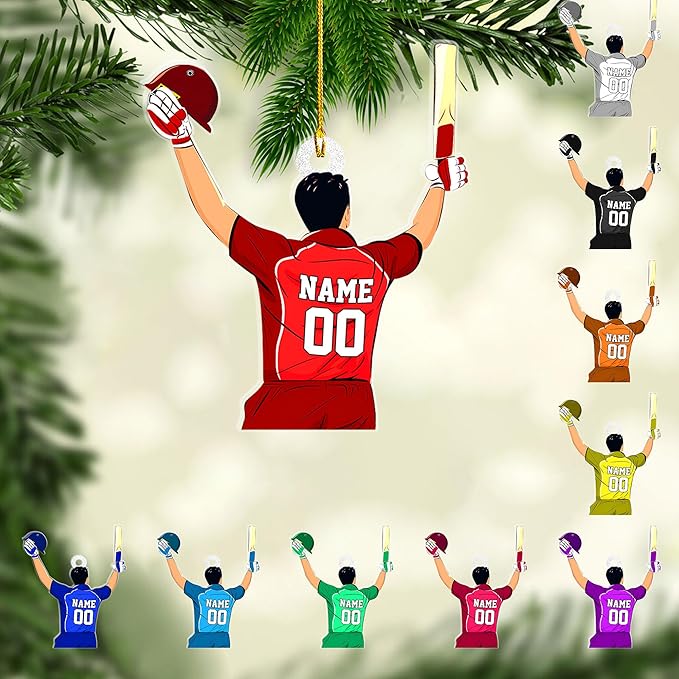 Personalized Cricket Christmas Ornament 2025, Custom Cricket Bat Ornament NO4