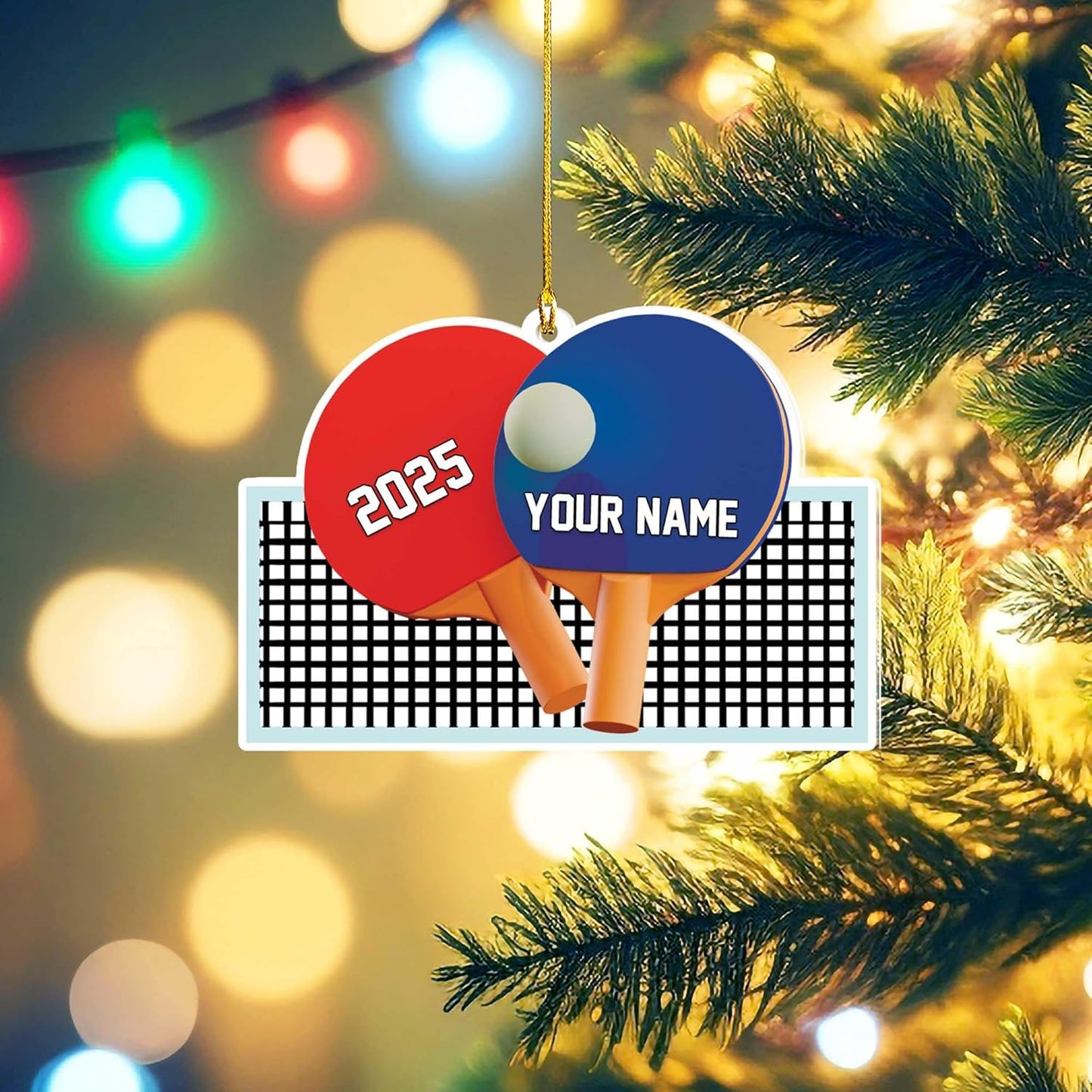 Custom Table Tennis Ornament – Personalized Acrylic 2D Flat Ping Pong Christmas Gift for Athletes TT14