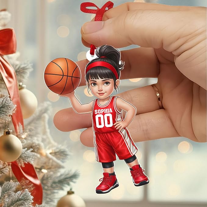 Personalized Basketball Christmas Ornament – Custom Name Acrylic Ornament, Sports Holiday Decoration, Basketball Player Gift N22