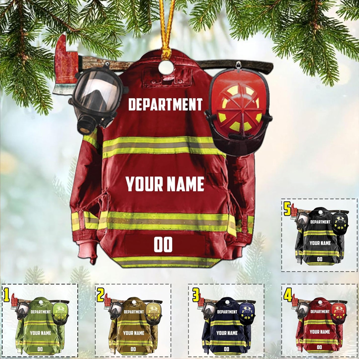Personalized Firefighter Uniform Christmas Ornament Style 9