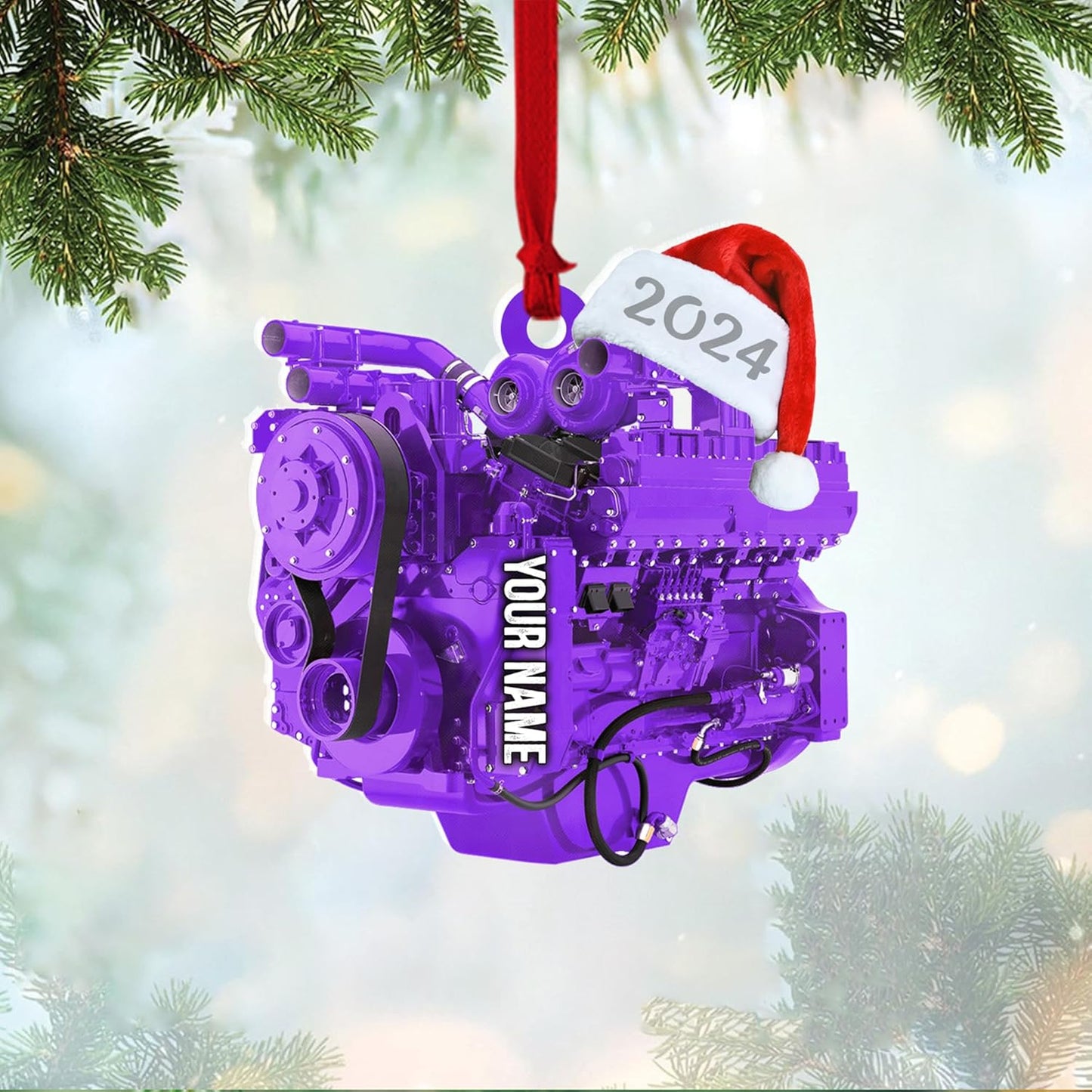 Custom Drag Racing Ornament – Personalized Hot Rod Engine Acrylic Christmas Decoration, Mechanic Gift for Car Lovers TDR9