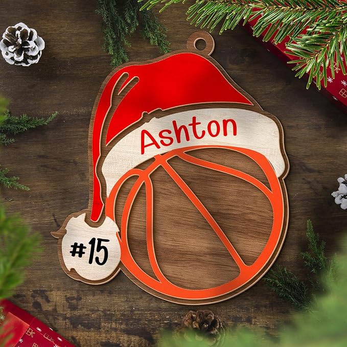 Personalized Basketball Christmas Ornament – Custom Name Acrylic Ornament, Sports Holiday Decoration, Basketball Player Gift N28