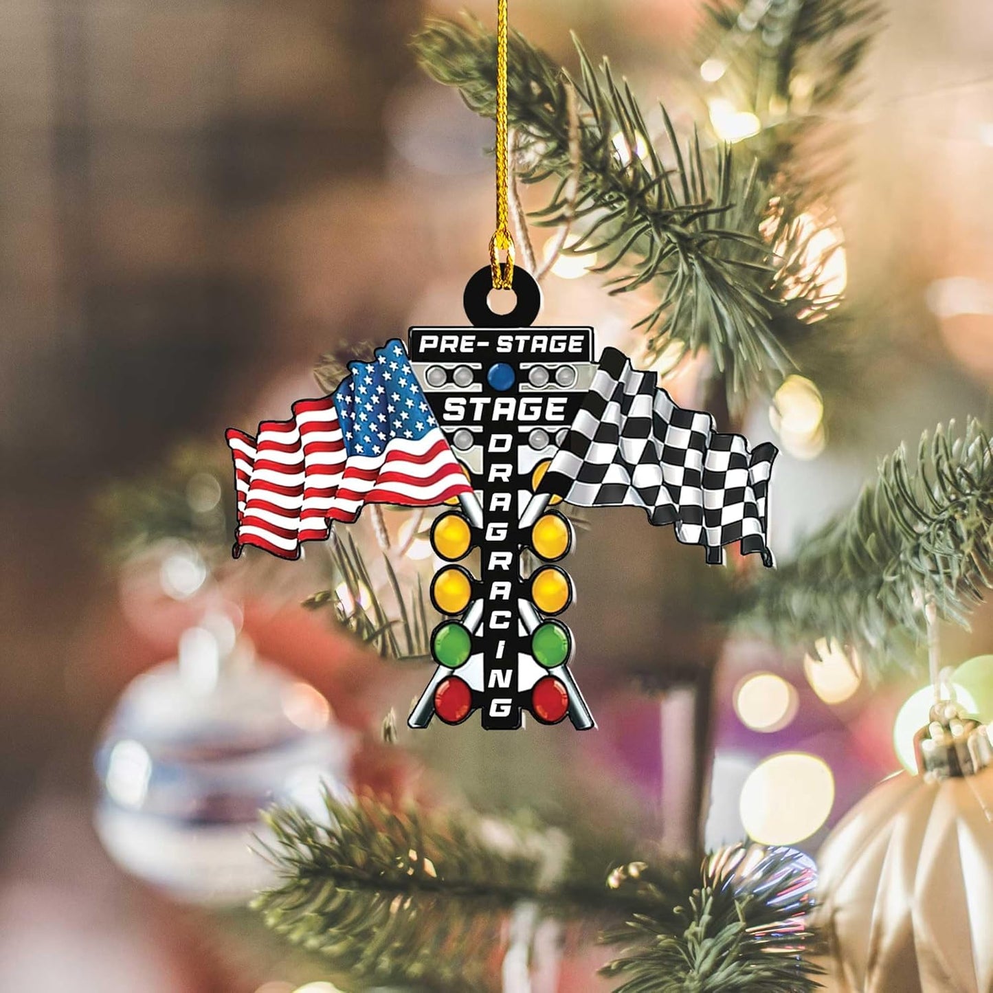 Personalized Racing Car Ornament – Custom Acrylic Drag Racing Christmas Decoration, Gift for Car Lovers and Drivers TR29