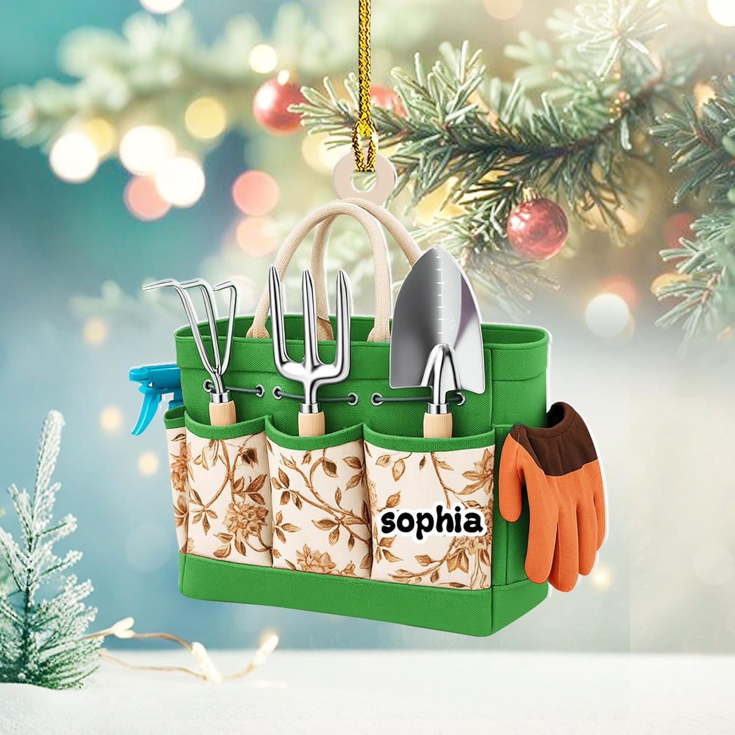 Personalized Gardening Acrylic Ornament – Custom Name Garden Tools Christmas Tree Decoration for Gardeners & Plant Lovers TG2