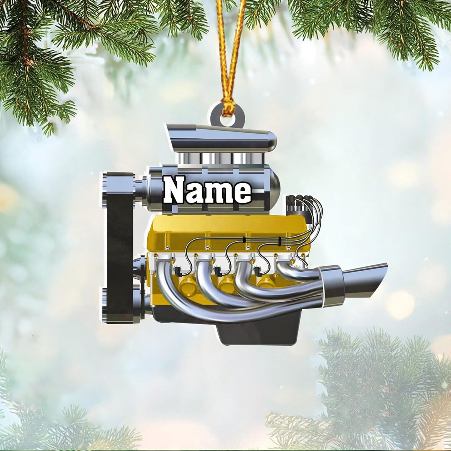 Custom Drag Racing Ornament – Personalized Hot Rod Engine Acrylic Christmas Decoration, Mechanic Gift for Car Lovers TDR18
