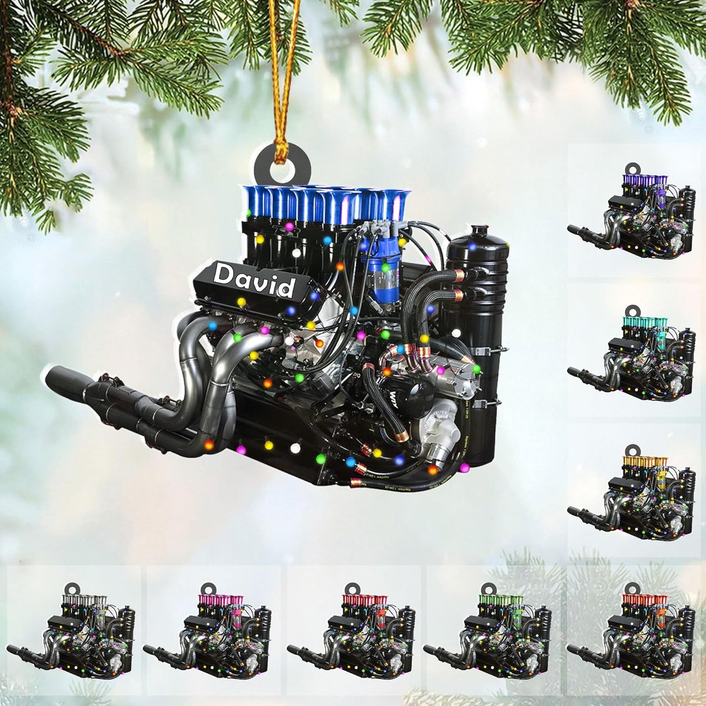 Personalized Drag Racing Christmas Ornament – Custom Hot Rod Engine Acrylic Ornament, Mechanic Automotive Gift, Power Tool Racecar Decoration for Racing Lovers TDR2