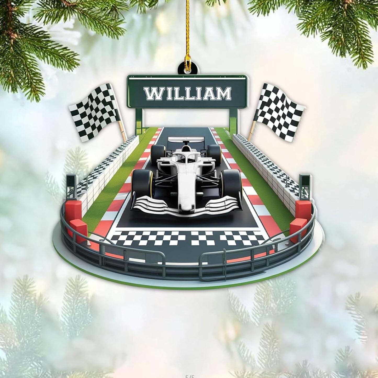 Custom Race Car Christmas Ornament – Personalized Acrylic Racing Car Decoration, Motorsport Gift for Drivers TR6