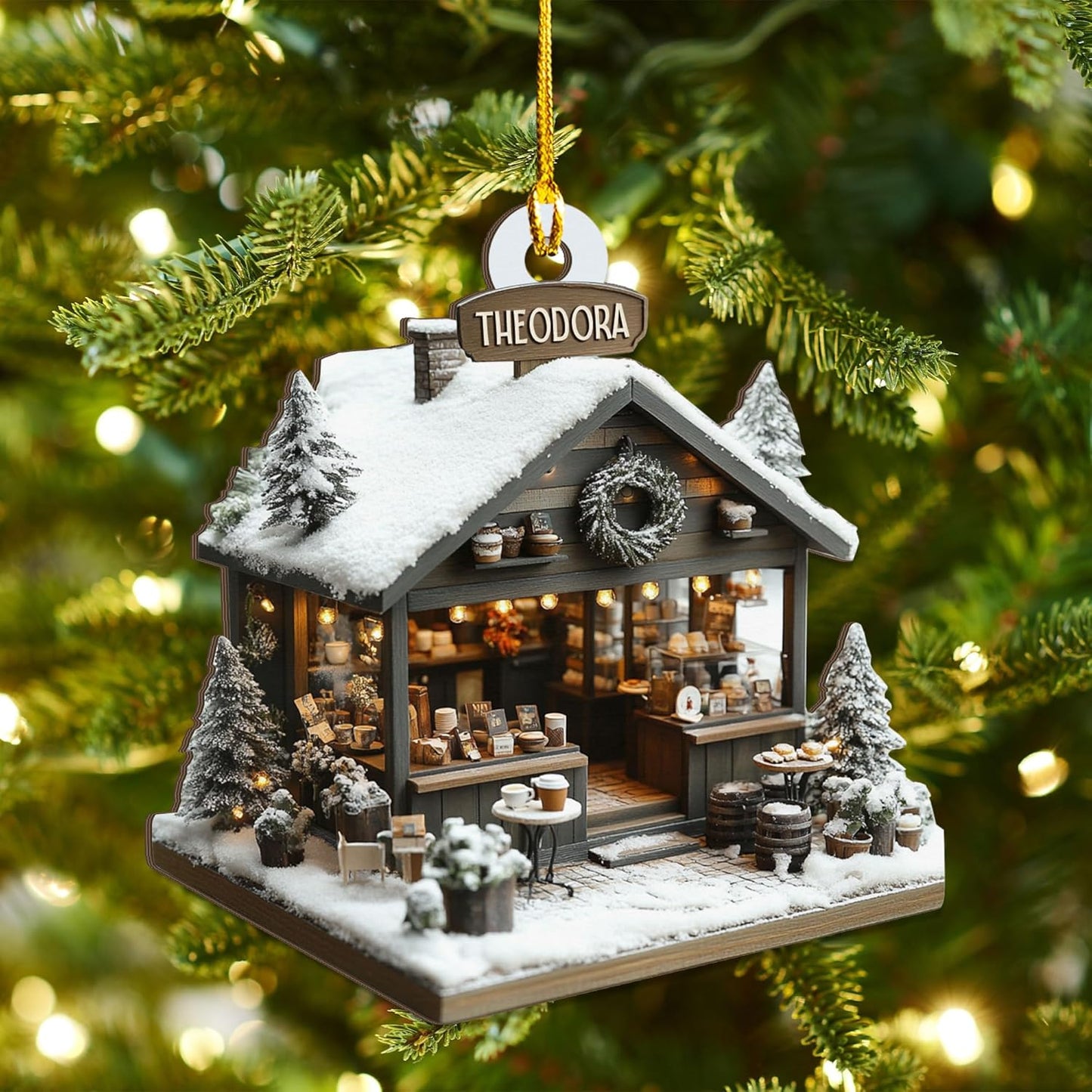 Personalized Coffee House Ornament – Unique Holiday Keepsake for Coffee Lover TC19
