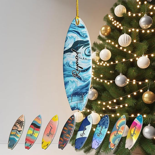 Personalized Surfboard Christmas Ornament - Surfing Tree Decoration Gift for Surfers LL12