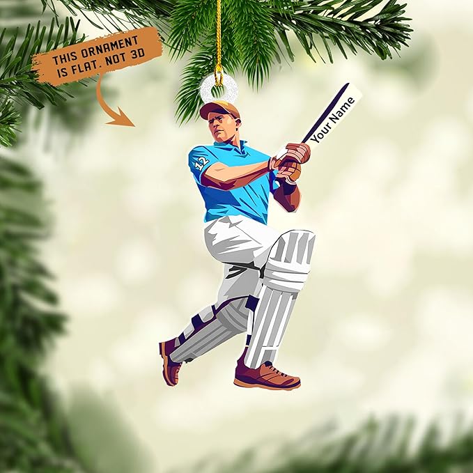Personalized Cricket Christmas Ornament 2025, Custom Cricket Bat Ornament NO5
