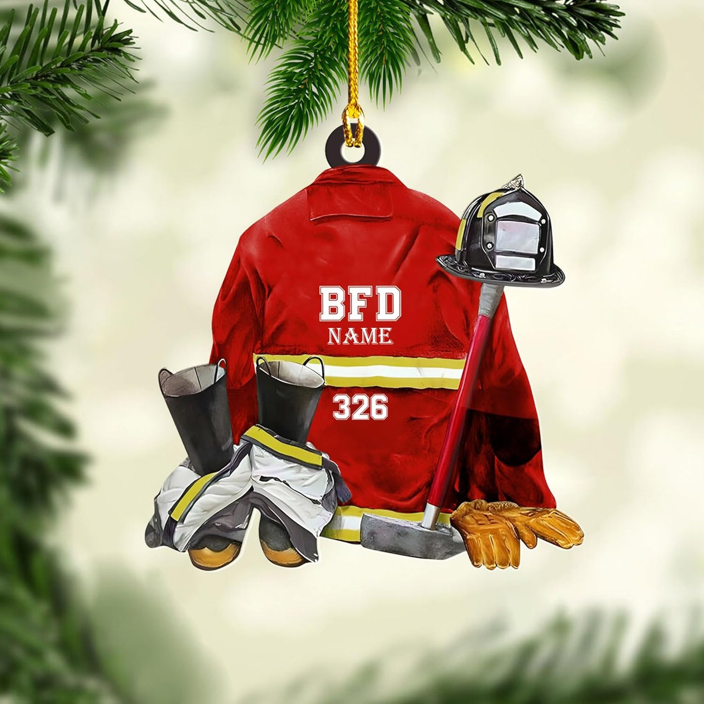 Personalized Firefighter Uniform Christmas Ornament Style 12