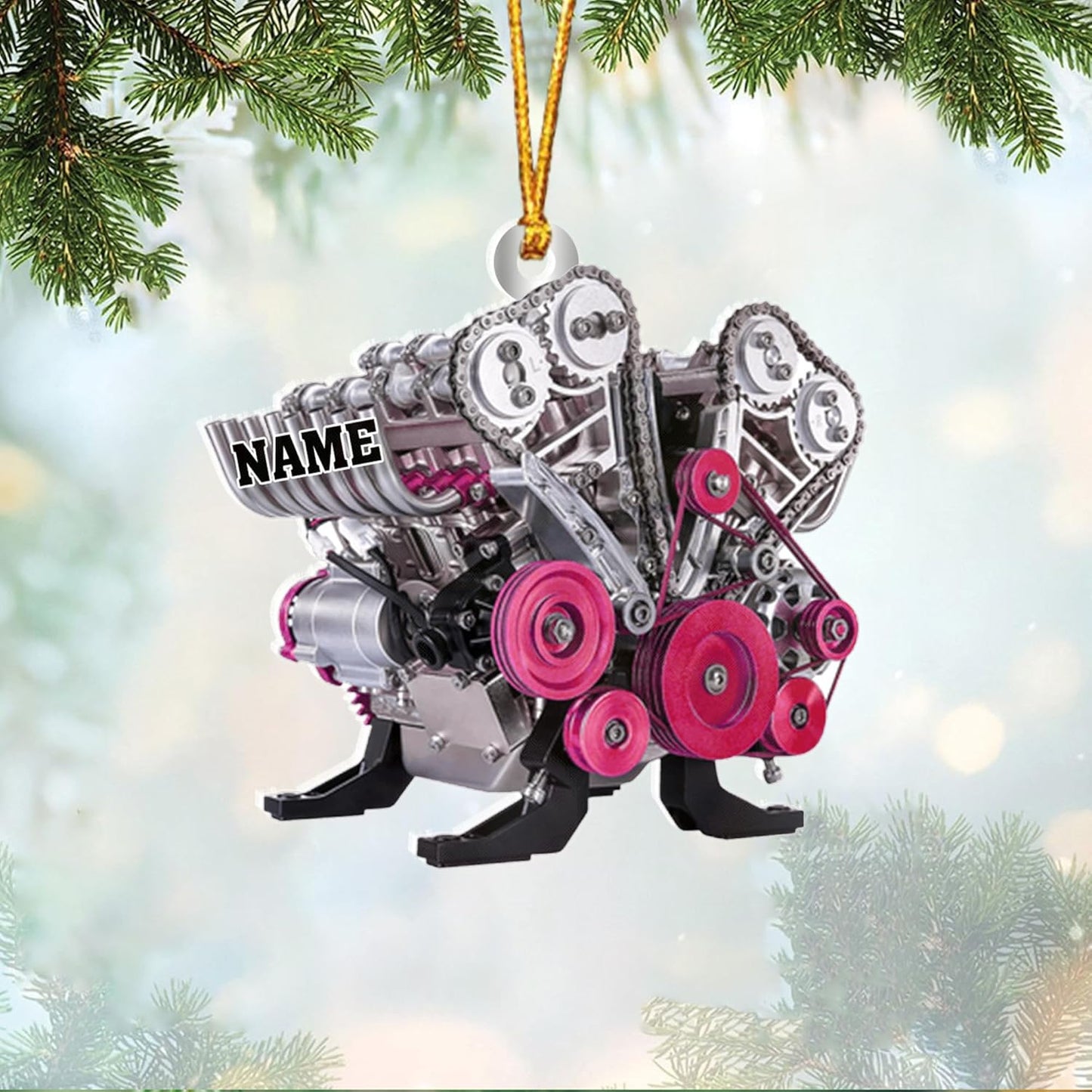 Personalized Racecar Ornament – Custom Acrylic Hot Rod Engine Design, Automotive Christmas Keepsake TDR13