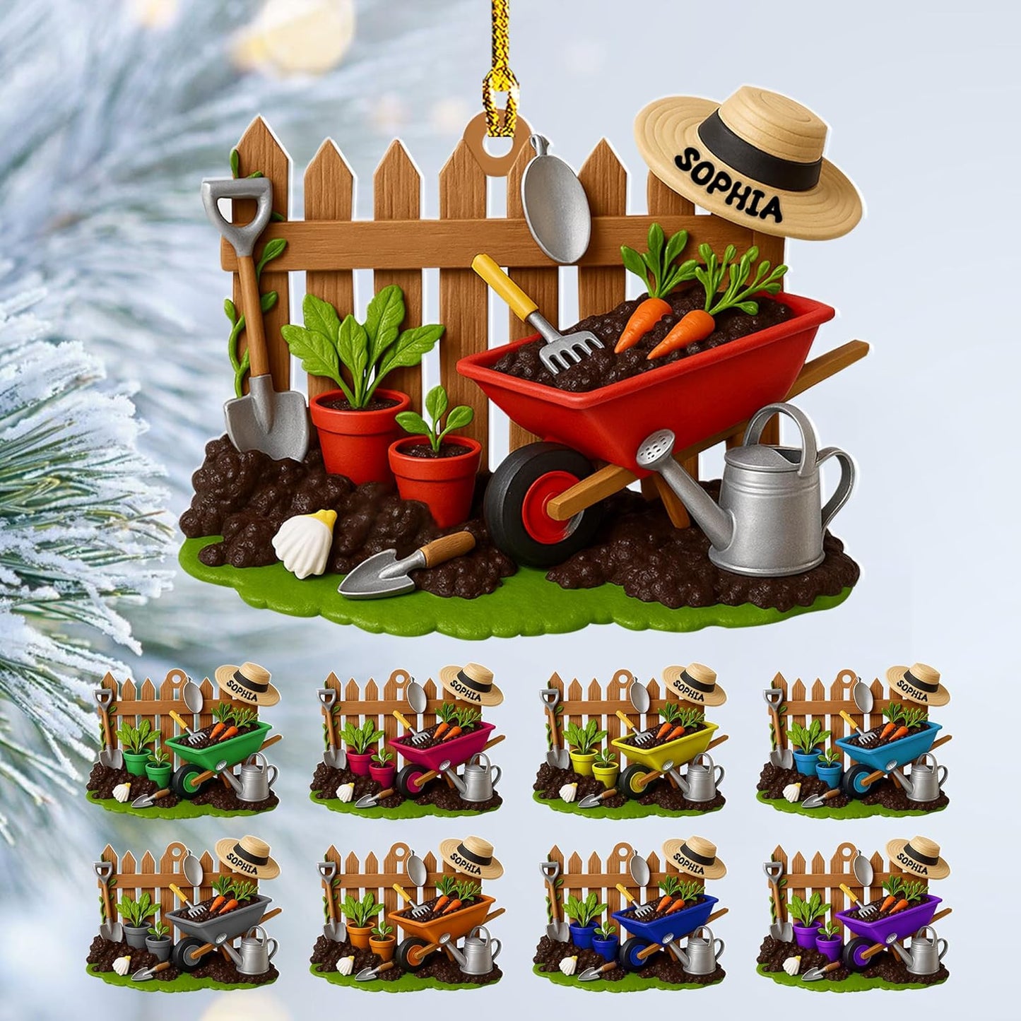 Personalized Gardening Acrylic Ornament – Custom Name Garden Tools Christmas Tree Decoration for Gardeners & Plant Lovers TG5