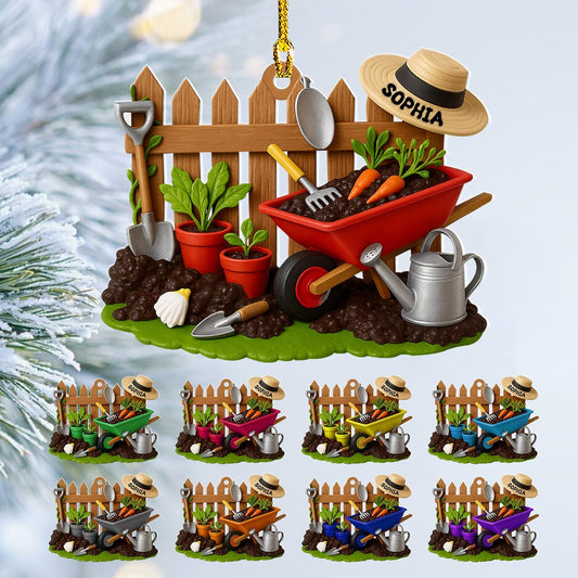 Personalized Gardening Acrylic Ornament – Custom Name Garden Tools Christmas Tree Decoration for Gardeners & Plant Lovers TG5
