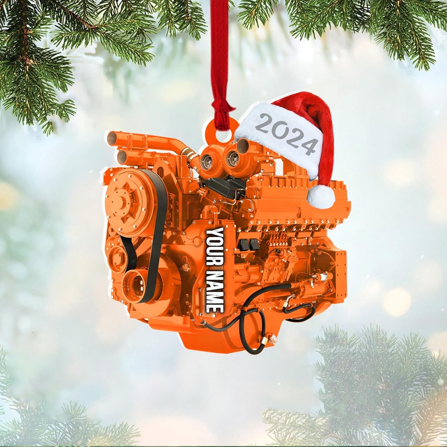 Custom Drag Racing Ornament – Personalized Hot Rod Engine Acrylic Christmas Decoration, Mechanic Gift for Car Lovers TDR9
