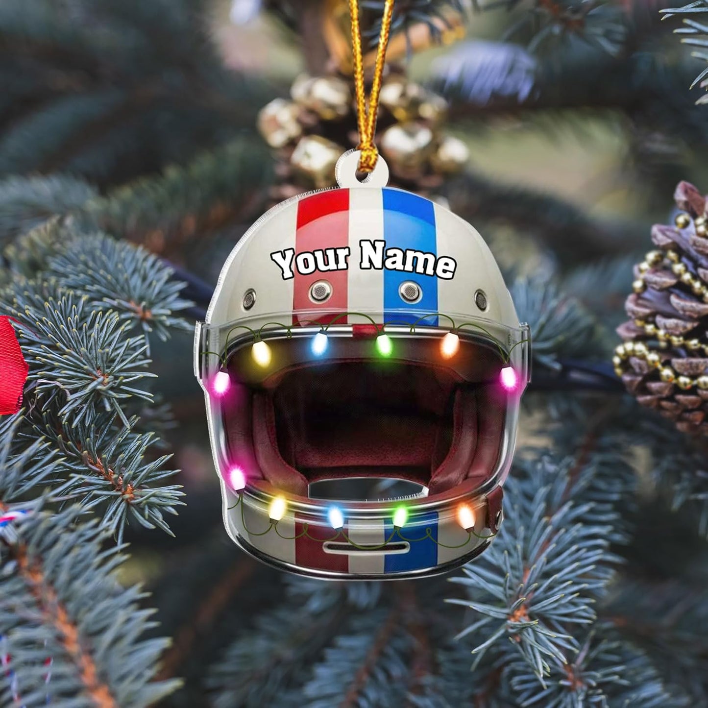 Personalized Helmet Drag Racing Christmas Ornament - Custom Acrylic Hot Rod Engine Gift, Racecar Holiday Tree Keepsake TDR11