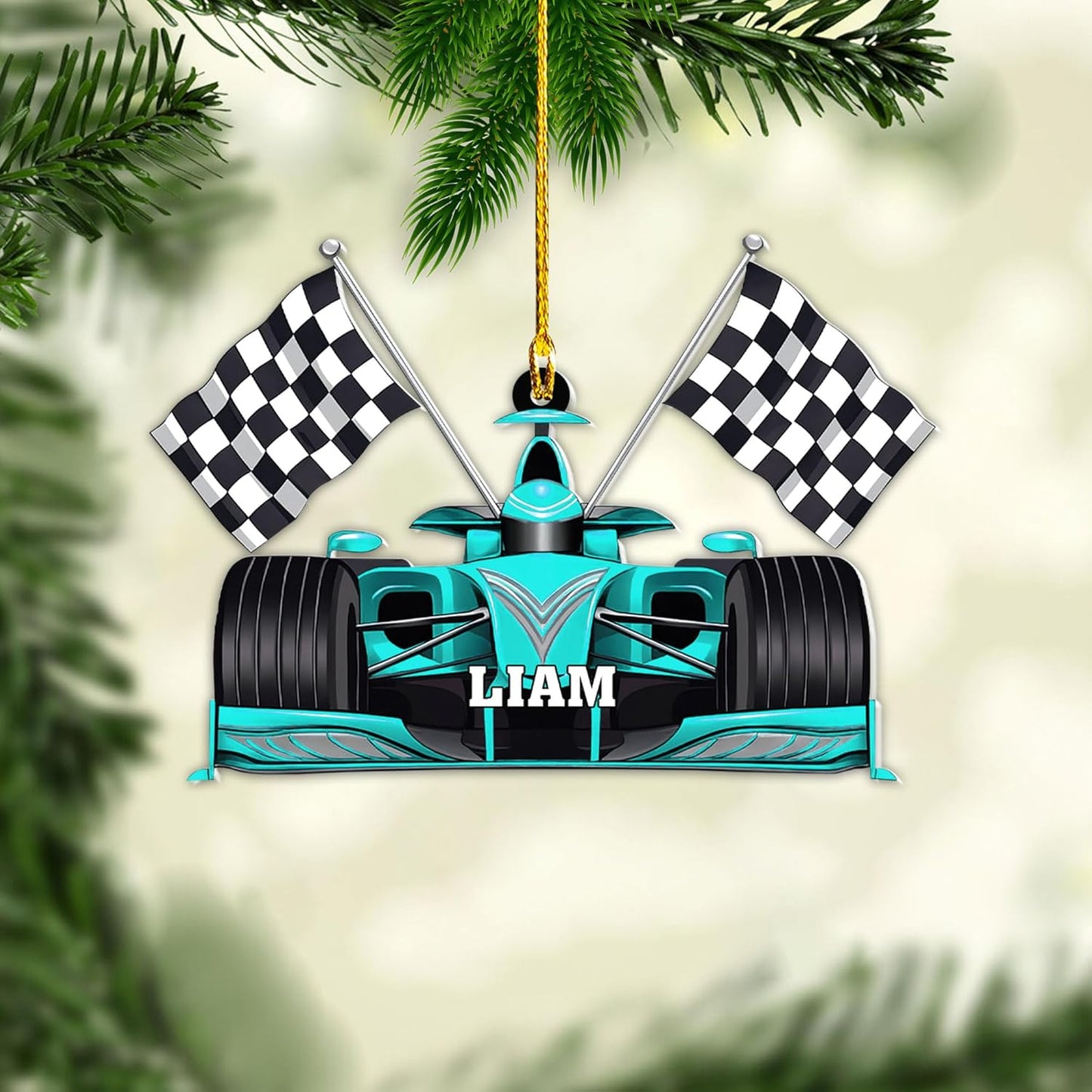 Personalized Racing Car Christmas Ornament – Custom Name Acrylic Race Car Ornament, Driver Gift, Motorsport Holiday Decoration, Car Lover Keepsake TR4