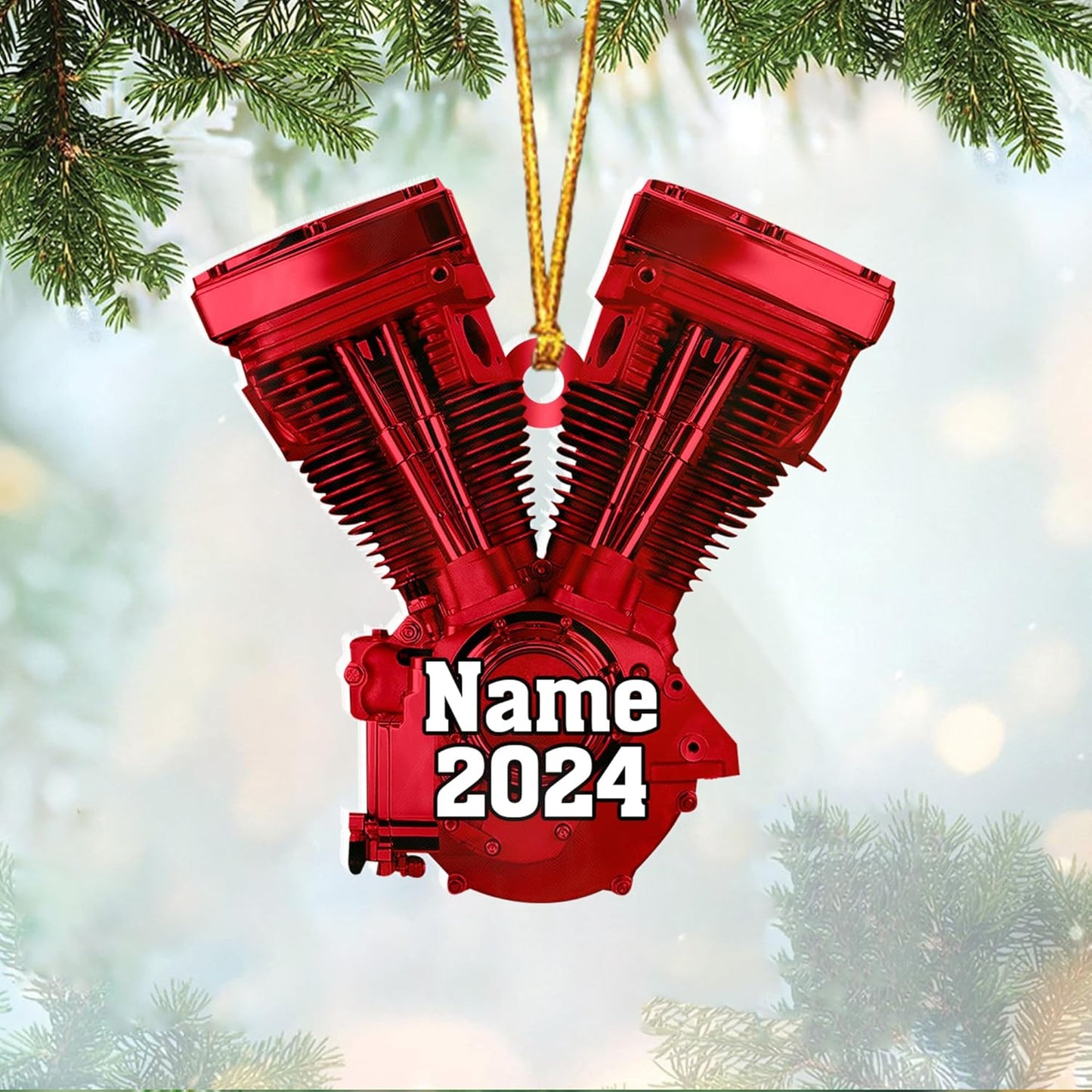 Custom Drag Racing Ornament – Personalized Hot Rod Engine Acrylic Christmas Decoration, Mechanic Gift for Car Lovers TDR5