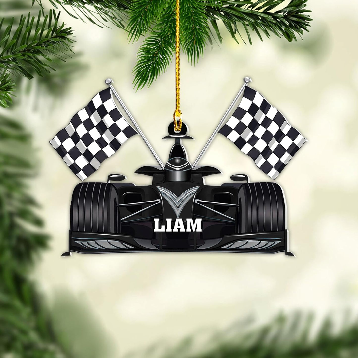 Personalized Racing Car Christmas Ornament – Custom Name Acrylic Race Car Ornament, Driver Gift, Motorsport Holiday Decoration, Car Lover Keepsake TR4