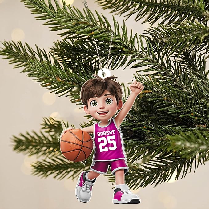 Personalized Basketball Christmas Ornament – Custom Name Acrylic Ornament, Sports Holiday Decoration, Basketball Player Gift N17