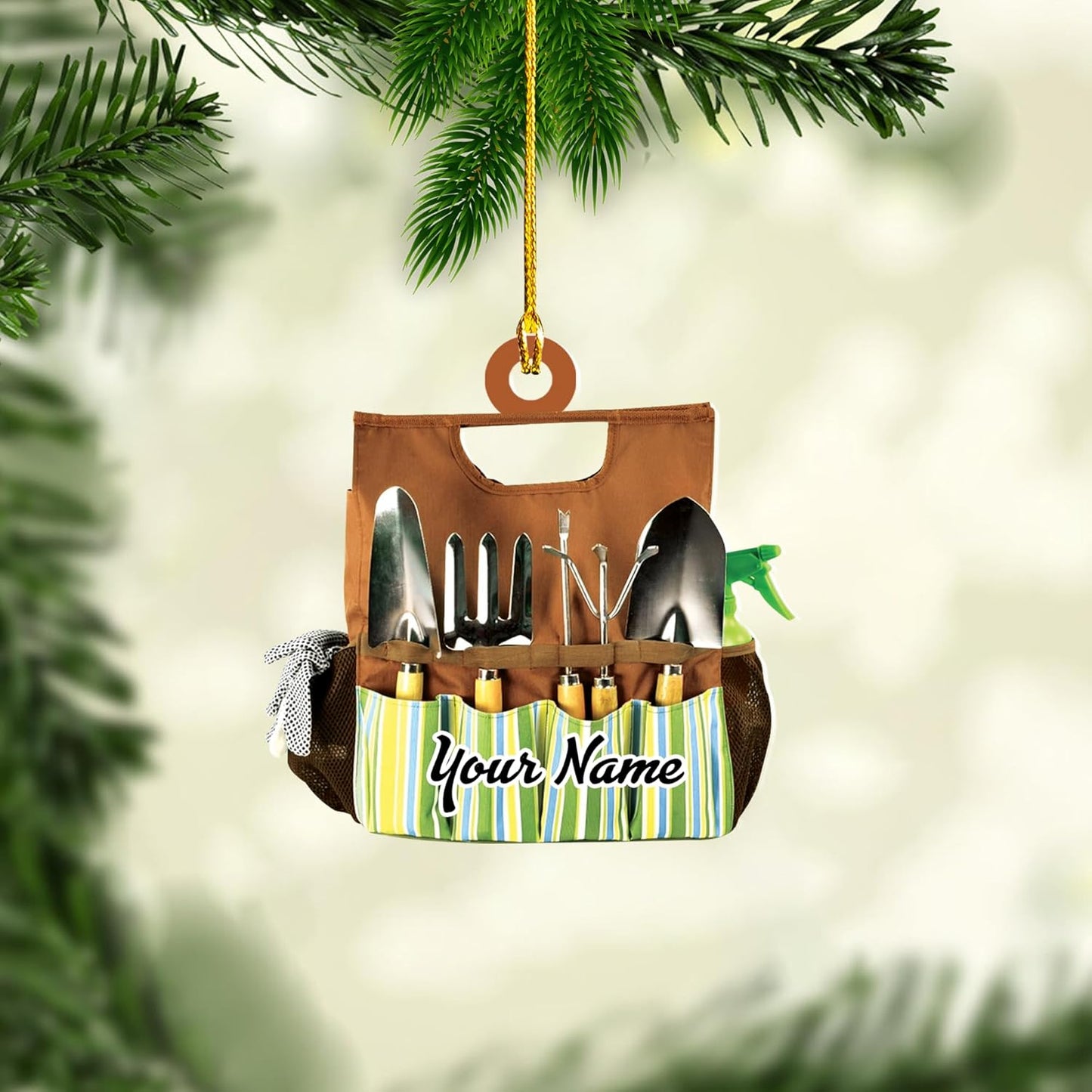 Personalized Gardening Acrylic Ornament – Custom Name Garden Tools Christmas Tree Decoration for Gardeners & Plant Lovers TG14