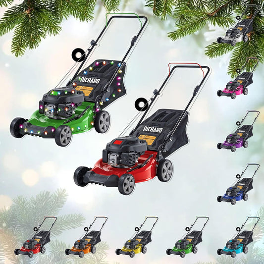 Personalized Lawn Mower Christmas Ornament | Custom Name Gardening Holiday Keepsake Gift for Gardeners & Lawn Care Workers TG59