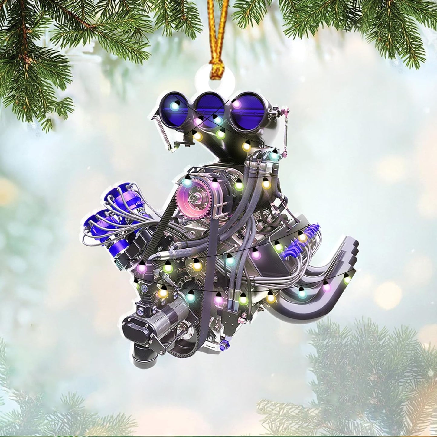 Custom Drag Racing Ornament – Personalized Hot Rod Engine Acrylic Christmas Decoration, Mechanic Gift for Car Lovers TDR16