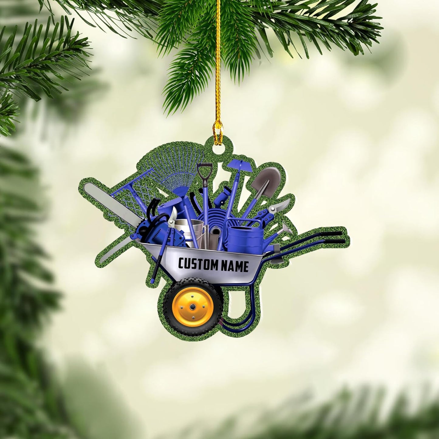 Personalized Gardening Acrylic Ornament – Custom Name Garden Tools Christmas Tree Decoration for Gardeners & Plant Lovers TG8