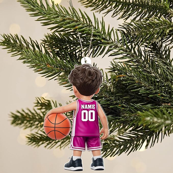 Personalized Basketball Christmas Ornament – Custom Name Acrylic Ornament, Sports Holiday Decoration, Basketball Player Gift N19