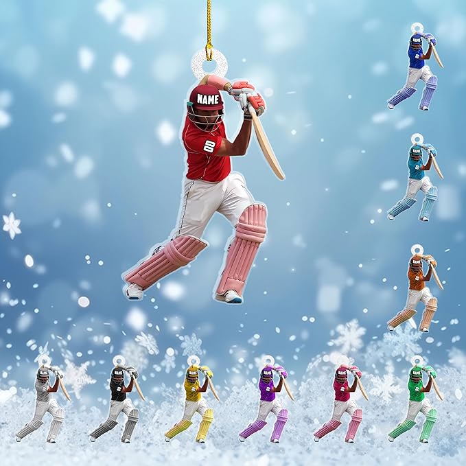 Personalized Cricket Christmas Ornament 2025, Custom Cricket Bat Ornament NO2