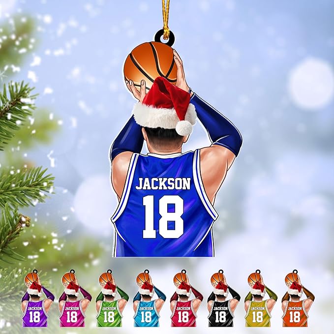 Personalized Basketball Christmas Ornament – Custom Name Acrylic Ornament, Sports Holiday Decoration, Basketball Player Gift N27