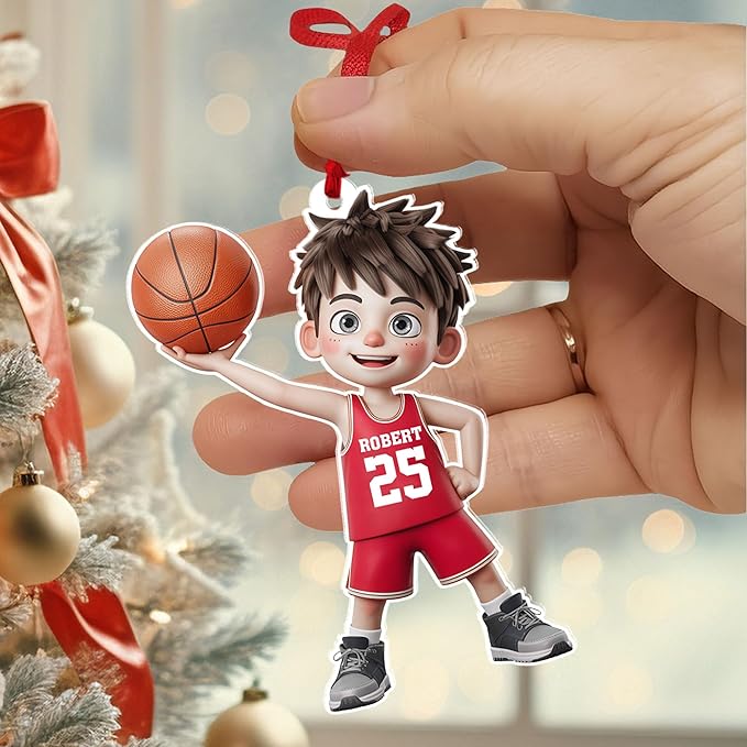 Personalized Basketball Christmas Ornament – Custom Name Acrylic Ornament, Sports Holiday Decoration, Basketball Player Gift N29