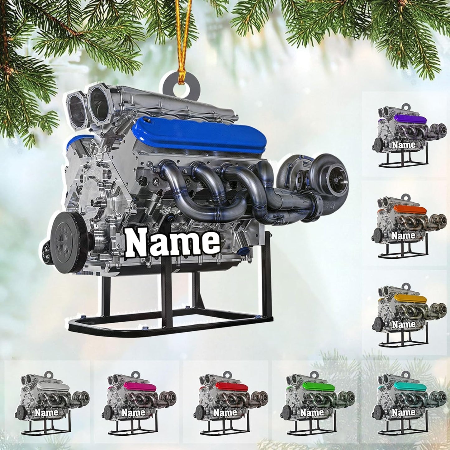 Custom Name Drag Racer Ornament – Personalized Acrylic Engine Design, Power Tool Themed Christmas Gift TDR19