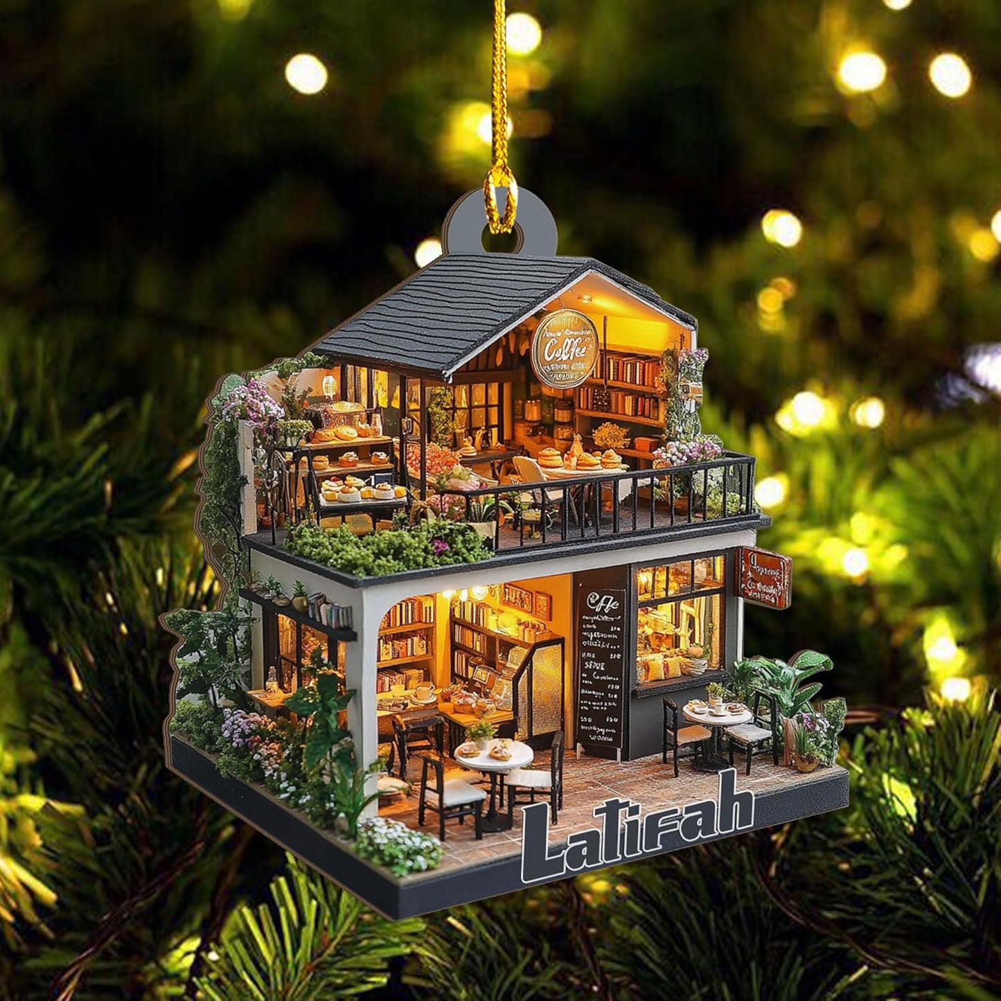 Personalized Coffee House Ornament – Unique Holiday Keepsake for Coffee Lover TC17