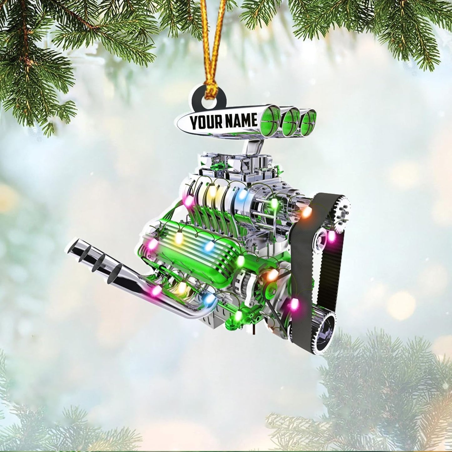 Custom Name Drag Racer Ornament – Personalized Acrylic Engine Design, Power Tool Themed Christmas Gift TDR20