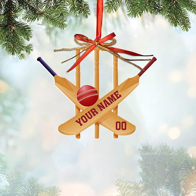 Personalized Cricket Christmas Ornament 2025, Custom Cricket Bat Ornament N16