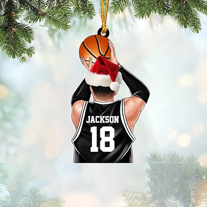 Personalized Basketball Christmas Ornament – Custom Name Acrylic Ornament, Sports Holiday Decoration, Basketball Player Gift N27