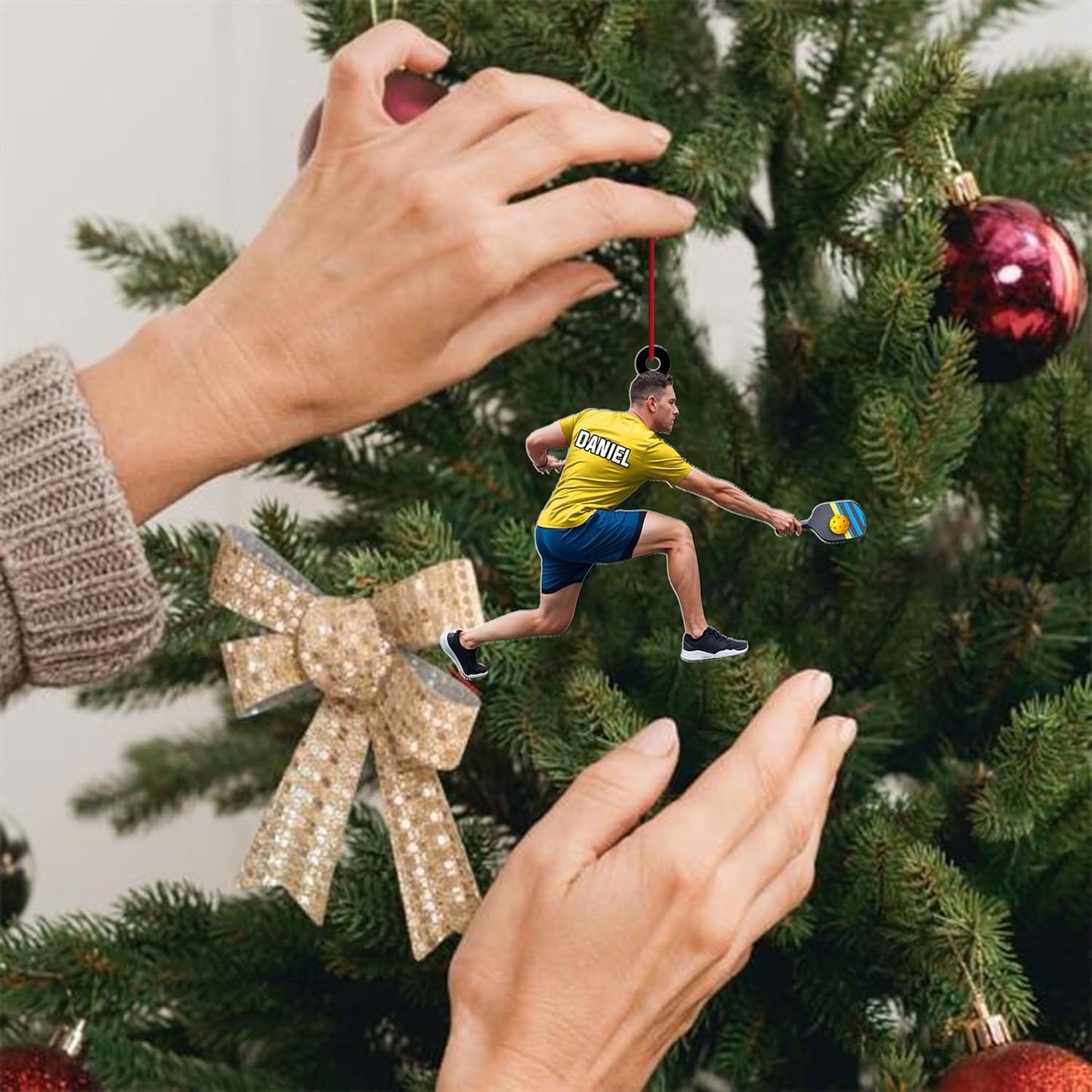 Custom Face & Name Pickleball Player Ornament – Pickleball Christmas Ornament Style 4