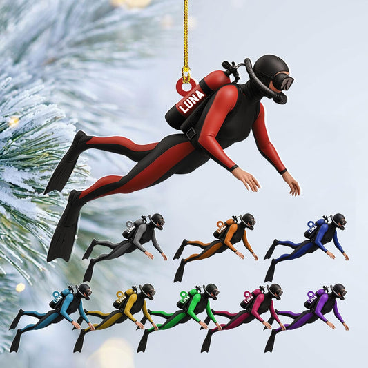 Custom Scuba Diver Ornament – Personalized Acrylic Christmas Tree Decoration, Gift for Divers and Swimmers TSD28
