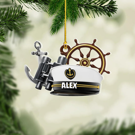Personalized Sailor Ornament – Custom Captain Sailor Acrylic Ornament, Unique Sailing Glass Keepsake, Navy Captain Holiday Gift for Sailors TS5