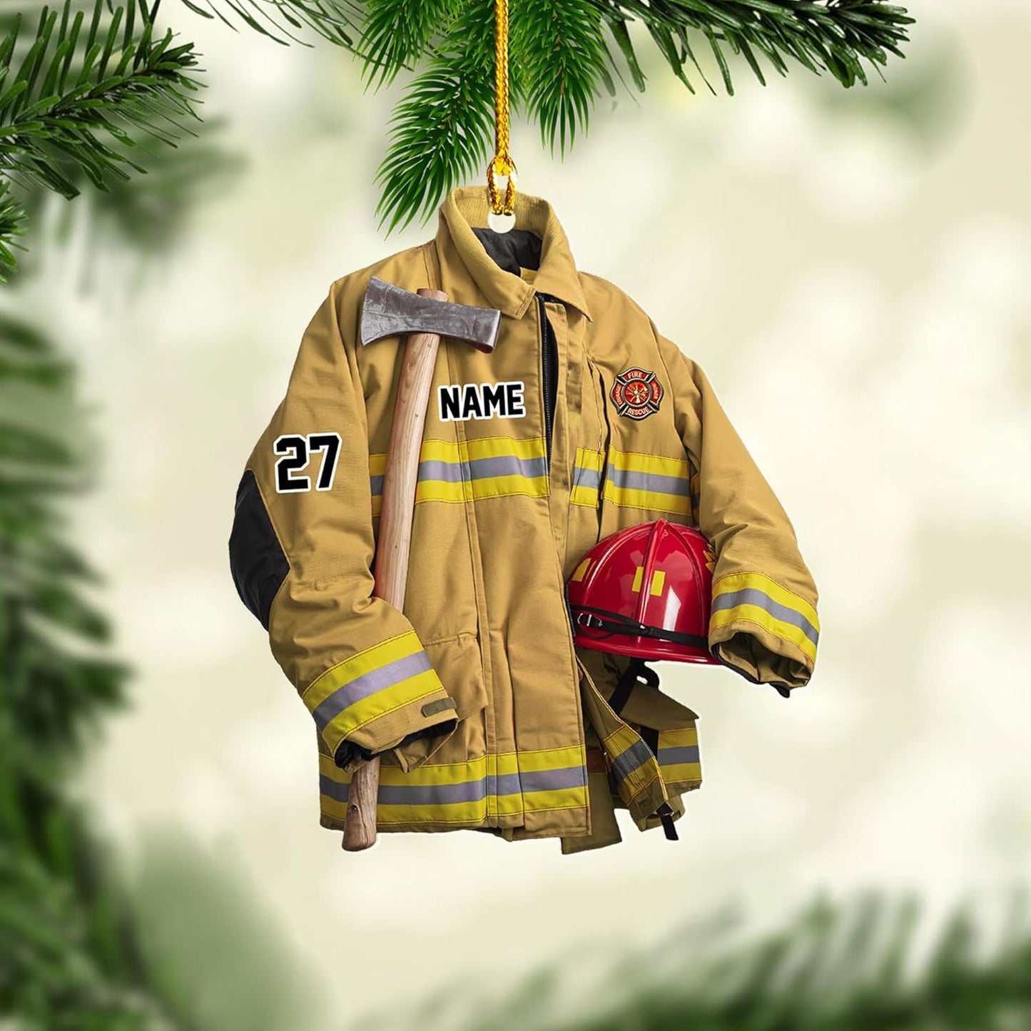 Personalized Firefighter Uniform Christmas Ornament Style 13