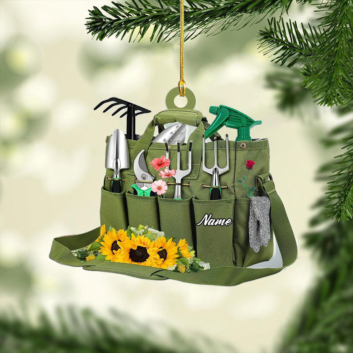 Custom Gardening Ornament with Name – Garden Tools Acrylic Christmas Decor for Gardeners & Green Thumb Lovers TG46