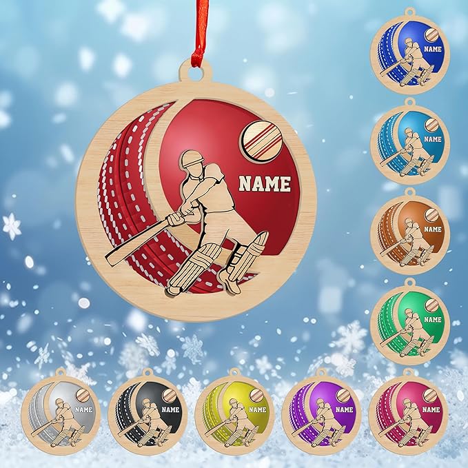 Personalized Cricket Christmas Ornament 2025, Custom Cricket Bat Ornament NO9
