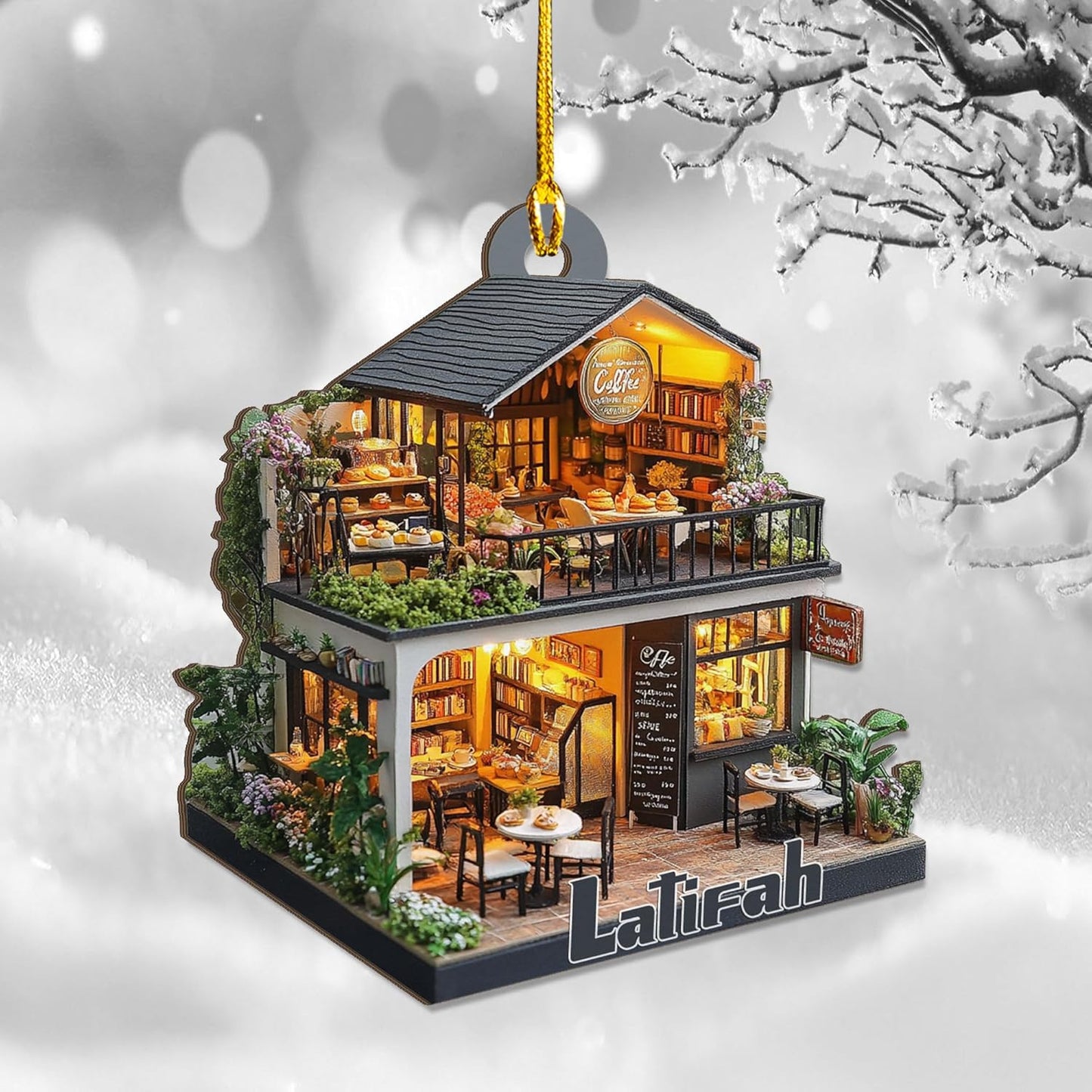 Personalized Coffee House Ornament – Unique Holiday Keepsake for Coffee Lover TC17