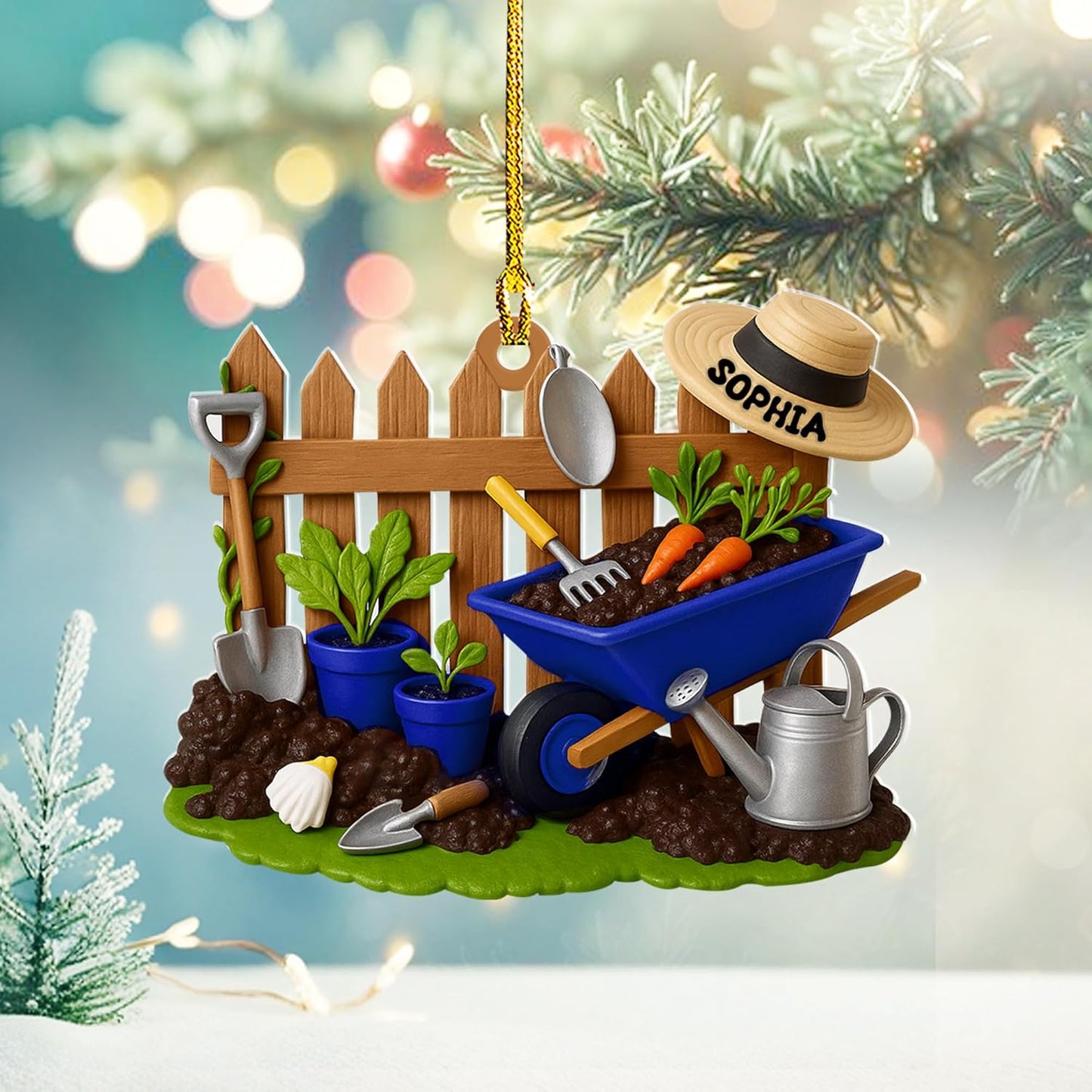 Personalized Gardening Acrylic Ornament – Custom Name Garden Tools Christmas Tree Decoration for Gardeners & Plant Lovers TG5