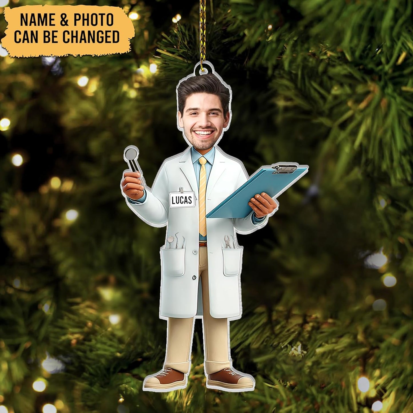 Custom Name and Photo Dentist Christmas Ornament