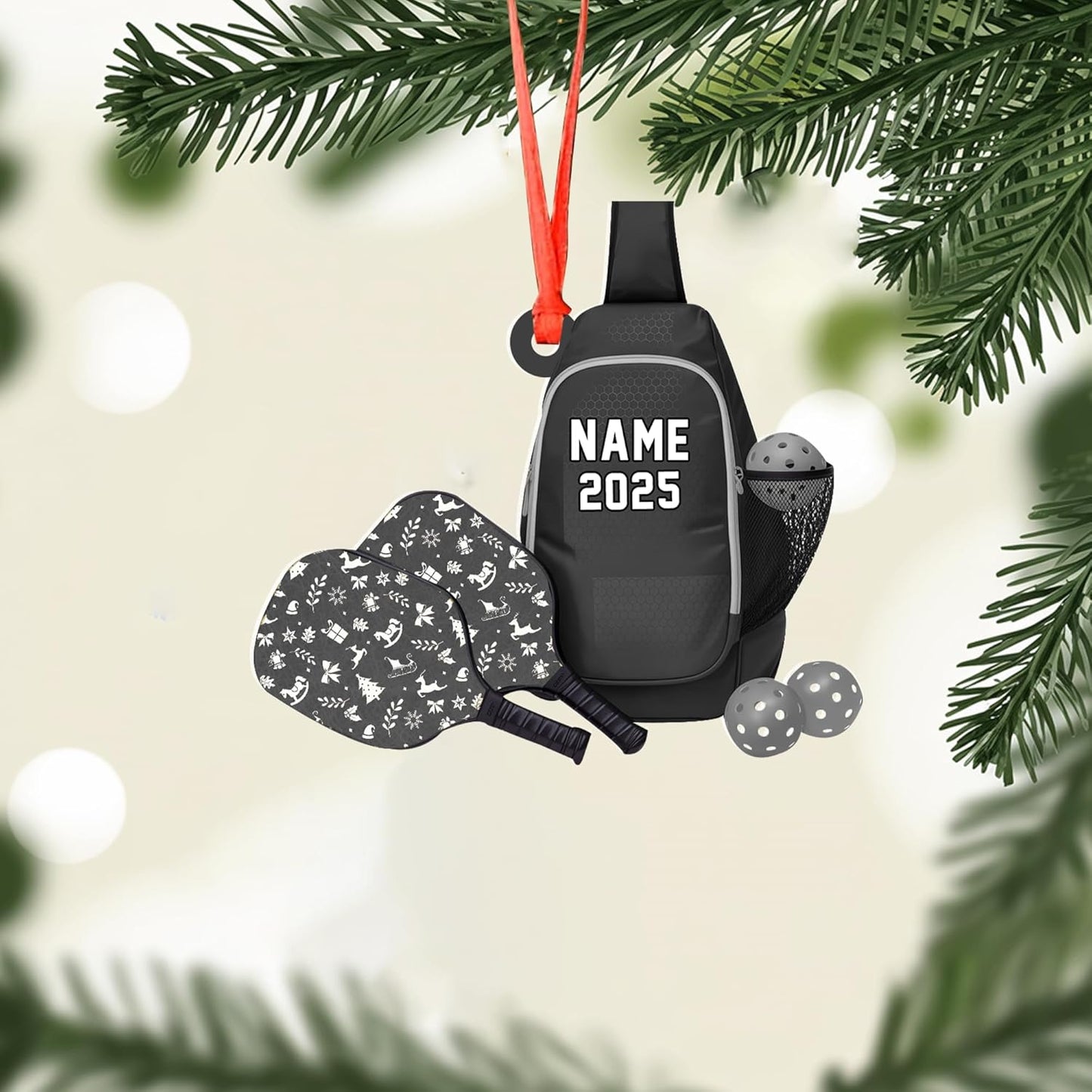 Custom Name and Year Pickleball Bag Ornament – Pickleball Christmas Ornament 1